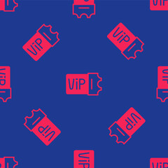 Red Train ticket icon isolated seamless pattern on blue background. Travel by railway. Vector