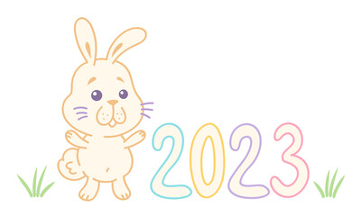 Vector illustration of a rabbit for New Year 2023 in kawaii style.