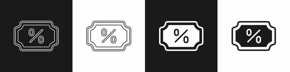 Set Discount percent tag icon isolated on black and white background. Shopping tag sign. Special offer sign. Discount coupons symbol. Vector