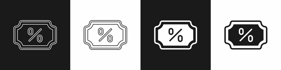 Set Discount percent tag icon isolated on black and white background. Shopping tag sign. Special offer sign. Discount coupons symbol. Vector