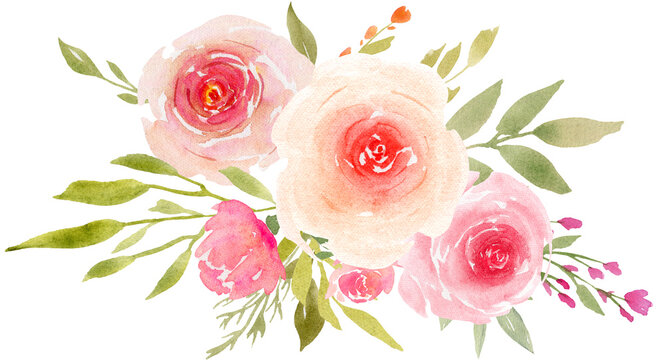 Watercolor blush floral Bouquet clipart , Wedding pink rose compositions for wedding invitations or greeting cards, Floral arrangements