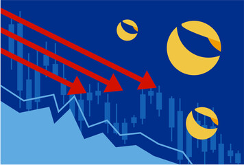 Stablecoin TerraUSD UST token symbol in soap bubble. Cryptocurrency price falls down, trading crisis and crash. The financial pyramid will burst soon and destroyed. Vector illustration