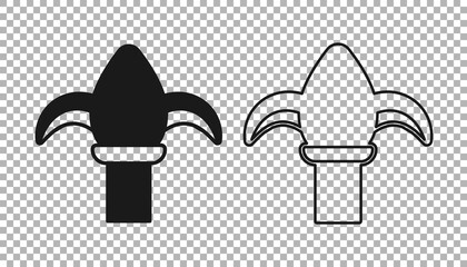 Black Classic iron fence with metal pillars icon isolated on transparent background. Ancient wrought iron fence. Vector