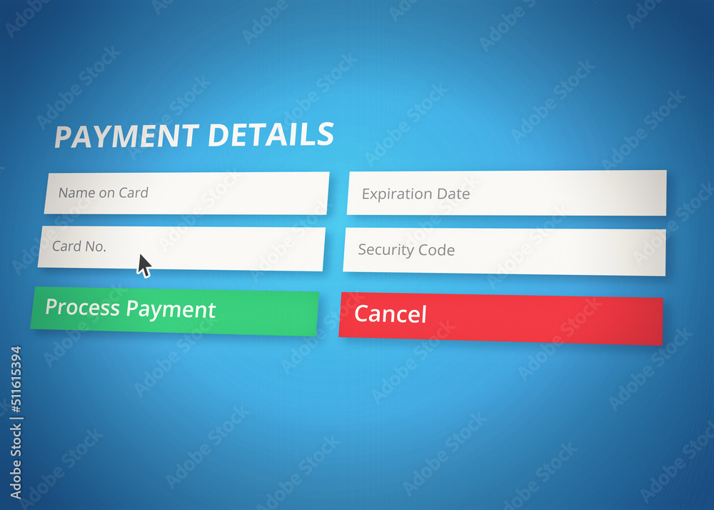 Poster shot of an internet banking webpage requesting payment details - all design on this image is created