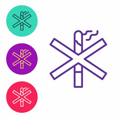 Set line No smoking icon isolated on white background. Cigarette smoking prohibited sign. Set icons colorful. Vector