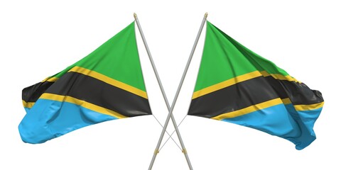 Isolated flags of Tanzania on white background. 3D rendering