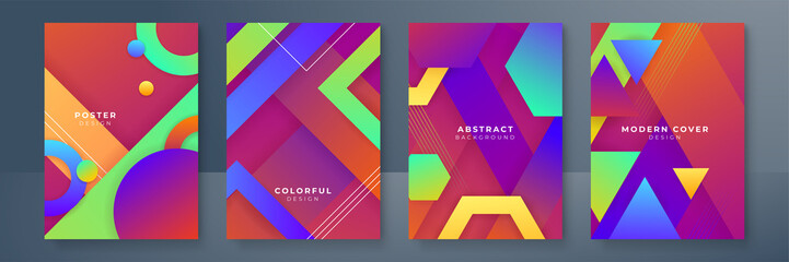 Colorful gradient geometric pattern background texture for poster cover design. Minimal color abstract gradient banner template. Modern vector wave shape for brochure