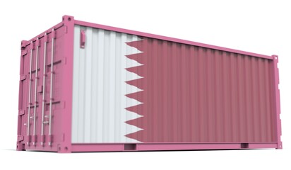 Shipping container with flag of Qatar on the side, 3d rendering