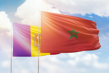 Sunny blue sky and flags of morocco and andorra - obrazy, fototapety, plakaty