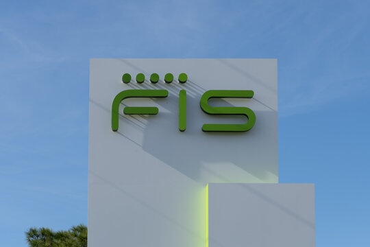 Tampa, Fl, USA - January 8, 2022: Close up of FIS ground sign in Tampa, Fl, USA. Fidelity National Information Services (FIS) is an American company which offers a wide range of financial products and