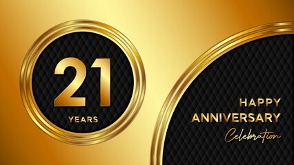 21 Years Anniversary logo with gold color for booklets, leaflets, magazines, brochure posters, banners, web, invitations or greeting cards. Vector illustration.
