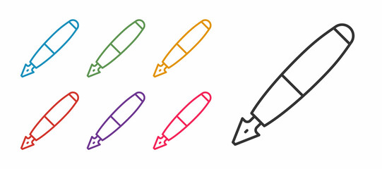 Set line Fountain pen nib icon isolated on white background. Pen tool sign. Set icons colorful. Vector