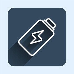 White line Battery charge level indicator icon isolated with long shadow background. Blue square button. Vector