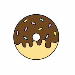 Donut line icon in colored linear style isolated on white background. Pictogram symbol and illustration for logo. Thin black line vector.