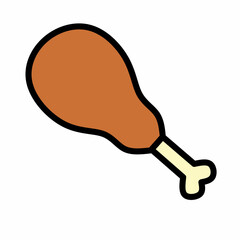 Fried chicken line icon in colored linear style isolated on white background. Pictogram symbol and illustration for logo. Thin black line vector.