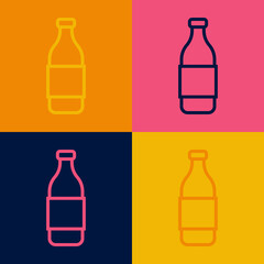 Pop art line Bottle of wine icon isolated on color background. Vector