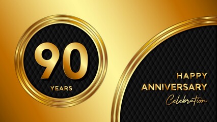 90 Years Anniversary logo with gold color for booklets, leaflets, magazines, brochure posters, banners, web, invitations or greeting cards. Vector illustration.