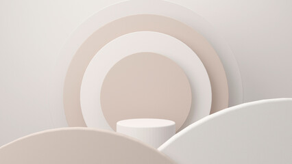 Abstract scene pudium for product. Cylinder podium on beige color background. Product presentation, mock up, show cosmetic product, Podium, stage pedestal or platform.