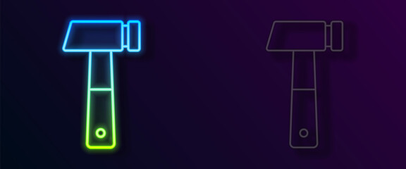 Glowing neon line Hammer icon isolated on black background. Tool for repair. Vector