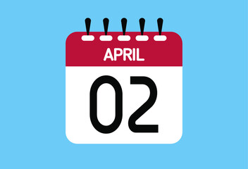 April day 2. Calendar design template 2 april in background blue.