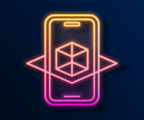 Glowing neon line 3d modeling icon isolated on black background. Augmented reality or virtual reality. Vector