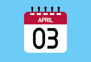April day 3. Calendar design template 3 april in background blue.