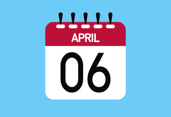 April day 6. Calendar design template 6 april in background blue.
