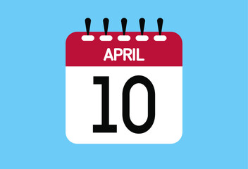 April day 10. Calendar design template 10 april in background blue.