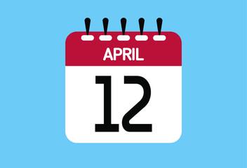 April day 12. Calendar design template 12 april in background blue.