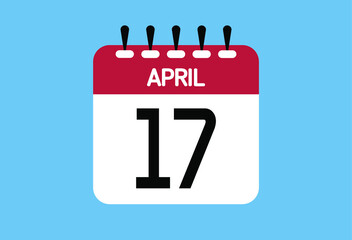 April day 17. Calendar design template 17 april in background blue.