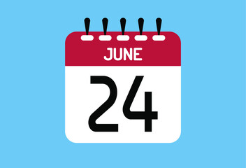 June day 24. Calendar design template 24 june in background blue.