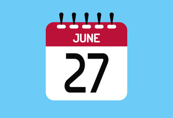 June day 27. Calendar design template 27 june in background blue.