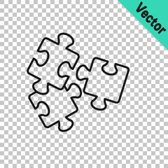 Black line Puzzle pieces toy icon isolated on transparent background. Vector