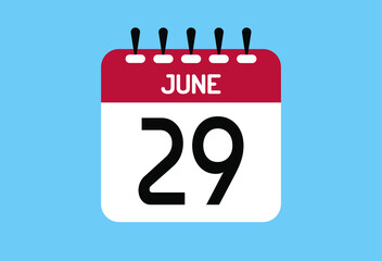 June day 29. Calendar design template 29 june in background blue.
