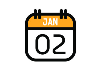 January 2. January calendar for deadline and appointment. Vector in Yellow.