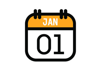 January 1. January calendar for deadline and appointment. Vector in Yellow.