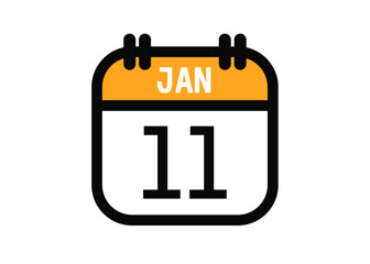 January 11. January calendar for deadline and appointment. Vector in Yellow.