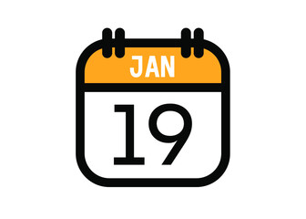 January 19. January calendar for deadline and appointment. Vector in Yellow.