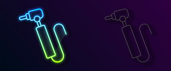 Glowing neon line Tooth drill icon isolated on black background. Dental handpiece for drilling and grinding tools. Vector