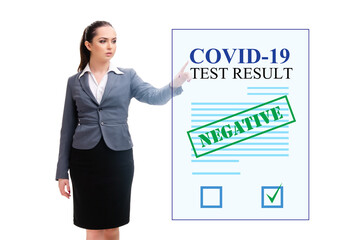 Concept of coronavirus covid-19 test with businesswoman