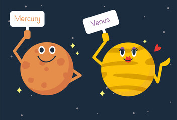 水星と金星をイメージしたイラスト © kaco