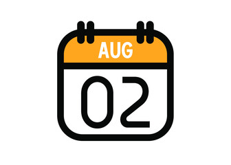August 2. August calendar for deadline and appointment. Vector in Yellow.