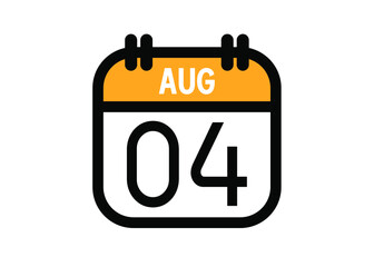 August 4. August calendar for deadline and appointment. Vector in Yellow.