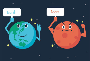 地球と火星をイメージしたイラスト