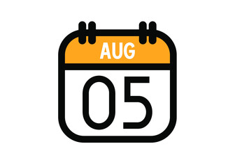 August 5. August calendar for deadline and appointment. Vector in Yellow.