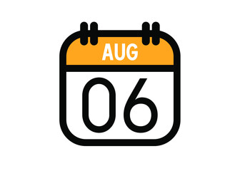 August 6. August calendar for deadline and appointment. Vector in Yellow.