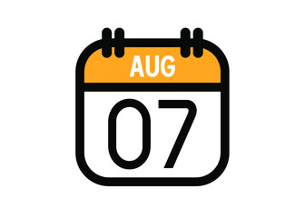 August 7. August calendar for deadline and appointment. Vector in Yellow.