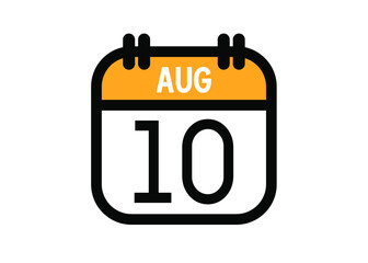August 10. August calendar for deadline and appointment. Vector in Yellow.