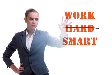 Businesswoman in working smart not hard concept