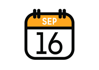 September 16. September calendar for deadline and appointment. Vector in Yellow.